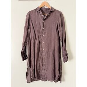 CP Shades Women's Tunic Shirt Buttondown Brown XS 100% Linen Lagenlook Natural